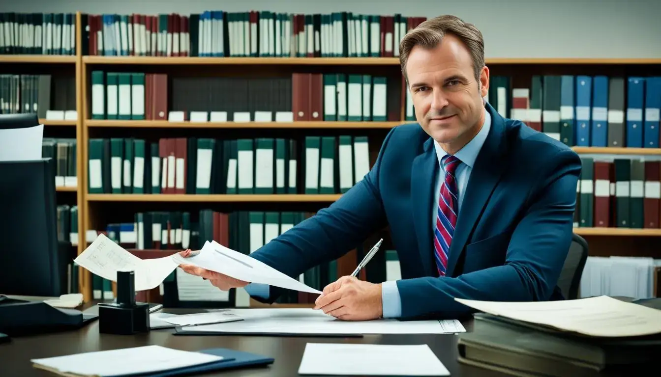 Notary public meaning, and what notarised means for your document 4 A lawyer at his desk handing over a signed document