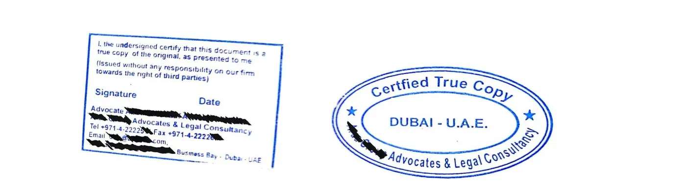 Certified true copy stamp on a document